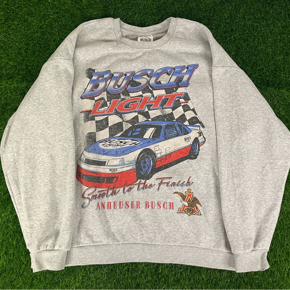 Womens Busch Light Americana Gray Crewneck Pullover Sweatshirt NASCAR Womens 2XL